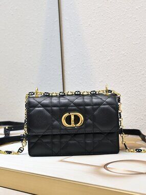 Christian Dior Macrocannage Mini Miss Caro Black Lambskin Leather Chain Bag